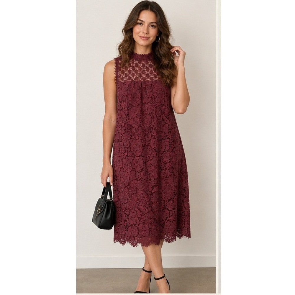 Xhilaration Lace Shift Dress Women XL Boho Burgundy Mock Neck Sleeveless NWT